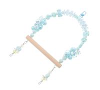 Abaodam Bird Swing Perch for Parrots with Blue Bow Climbing, Wooden Standing Platform Cage Accessory, Cockatiel Budgerigar Hanging Playground for Cage Entertainment