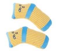 Abaodam Bite-resistant Cartoon Sock Dog 2pcs, Yellow Plush Squeaky Puppy Training Chew for Small Dogs, Sturdy Biting Entertainment for Pet Teeth Cleaning