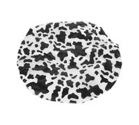 Abaodam Black and White Cow Print Shower Cap for Women, Satin and Foil Material with Elastic Band, Reusable Bath Hair Hat for Spa and Shower Use, Protects Hair from Heat Damage