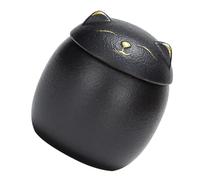Abaodam Black Ceramic Cat Storage Jar with Lid 160ml Mini round Mouth Container for Tea and Food, Good Sealing Kitchen Storage Canister with Cute Kitten Design