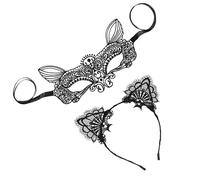 Abaodam Black Lace Eye Patch and Cat Ears Headband Set for Women, Elegant and Mysterious Hair Accessories for Halloween and Carnival Cosplay Parties