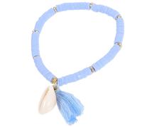 Abaodam Bohemian Style Shell Tassel Bracelet Women’s Polymer Clay Hand Ornament with Colorful Soft Clay Beads Sky Blue Ethnic Link Chain Jewelry for Casual Wear