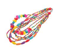 Abaodam Boho Colorful Beaded Necklace for Women, Long African Ethnic Statement Collar with Rainbow Wood Beads, Handmade Vintage Tribal Jewelry for Casual and Festival Wear