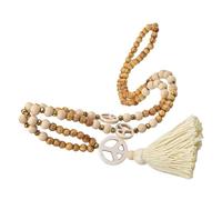 Abaodam Boho Peace Sign Necklace for Women with Wooden Beads, Turquoise, Crystal and Tassel Pendant, Long Layered Chain Necklace, Unique and Elegant Style for Birthday Or Anniversary