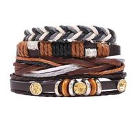 Abaodam Bracelet with Charming Simple Design Vintage 4pcs Chain Leather Set Wrist Soft Multi-layer Woven Rope Bracelets for Men and Women Unisex for Daily Wearing and Outing