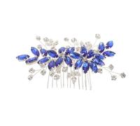Abaodam Bridal Hair Comb Sturdy Decorative Comb Structure Sparkly Blue Crystal Metal Rhinestone Leaf Design for Women for Formal Events and Photography Sessions