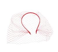 Abaodam Bridal Veil Headband with Red Mesh Veil, Rhinestone Wedding Headpiece, Vintage Fascinator Hat for Women’s Formal Events and Bridal Showers