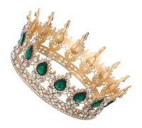 Abaodam Bride Crown Teardrop Diamond Round Headdress Beauty Pageant Crown Retro Queen Performance Girl Dress up Headdress Hair Accessories Birthday Green