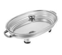 Abaodam Buffet Food Tray Stainless Steel and Glass Oval Grilled Fish Serving Platter with Four Legs Convenient for Storage and Food Display Silver for Party and Kitchen Use