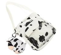 Abaodam Canvas Cow Pattern Crossbody Bag with Pendant Cute Cartoon Purse for Women Daily Travel Shopping School Use Random Color