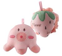Abaodam Cartoon Bath Loofahs 2pcs Set, Pink Strawberry and Pink Octopus Shower Sponges, Body Scrubber for Exfoliating and Foaming, Bathroom Shower Accessory for Men and Women