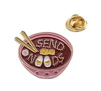 Abaodam Cartoon Ramen Bowl Enamel Brooch Alloy Funny Pin Badge for Backpack Shirt Lapel, Dark Red Noodles and Bowl Brooch Suitable for Casual Wear