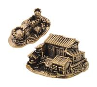 Abaodam Castle Wear Mini and Figurines Brass 2pcs Rustic House Vintage Ornament, Easy to Clean, Resists for Fairy Garden Office Decor Special Occasions