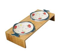 Abaodam Cat Feeder Neck Protection Hand-painted Ceramic Double Bowl Pet Drinking Bowl Practical Creative Design Random Style