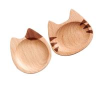 Abaodam Cat with Cartoon Cat Shape Left Ear and Beard Dipping Plates 2pcs Wood Japanese Style for Holding Vinegar and Flavour for Kitchen and Sushi Tableware