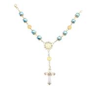 Abaodam Catholic Cross Rosary Bracelet with Blue Glass Beads, Alloy Strand Wrist Chain Religious Jewelry for Women Prayer and Devotion