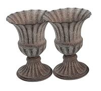 Abaodam Cemetery Memorial Supply Iron Flower Vase with Stable Base Dark Grey Grave Vase 16X12.5Cm Decorative Lawn and Graves Memorial Urn 2Pcs