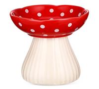 Abaodam Ceramic Elevated Cat Bowl with Red Mushroom Stand, Shallow Pet Feeding Dish for Indoor Cats, Anti-whisker Fatigue Design, Stable Food and Water Holder