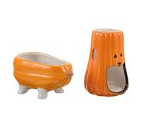 Abaodam Ceramic Pumpkin Hamster Water Bottle Stand with Dual-function Hideout and Food Bowl for Small Animals Like Mice Rats Gerbils Fresh Water Holder Cage Accessory