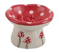 Abaodam Ceramic Raised Mushroom Pet Food Bowl for Small Dogs and Cats - Cute Elevated Slow Feeder with Tilted Design for Indoor Feeding and Whisker Relief