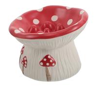 Abaodam Ceramic Raised Mushroom Shaped Slow Feeder Bowl for Cats and Small Dogs - Elevated Shallow Pet Food Dish for Anti-vomiting Feeding, Suitable for Kittens and Puppies