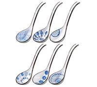 Abaodam Ceramic Soup Spoons Set and Comfortable Handle 6pcs with Large Capacity Chinese Style with Intricate Pattern and Wontons and Dumplings for Ramen, Wontons, Dumplings, and Asian