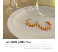 Abaodam Checkerboard Color-Block Geometric Hoop Earrings for Women, Orange Acrylic Drop Earrings, Trendy Retro 70S Style Fashion Jewelry for Teen