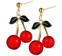Abaodam Cherry Dangle Drop Earrings for Women Gold Tone Sweet Fruit Jewelry Lightweight Statement Earrings for Ladies Casual and Summer Wear