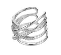 Abaodam Chic Women's Opening Ring Double Crossed Lines Design Plated Zircon Finger Jewelry Elegant for Weddings Parties Shopping