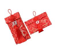 Abaodam Chinese Brocade Red Envelopes 2pcs Set with Gold Dragon Chinese Knot and Jade Pendants, Satin Fabric Lucky Money Packets for Wedding and New Year Celebration