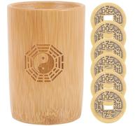 Abaodam Chinese Divination Copper Coin Fortune Telling Bamboo Bucket Set with 6 Copper Coins and Bagua Diagram for Feng Shui and Divination Game Supplies