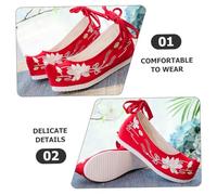 Abaodam Chinese Ethnic Style Wedge Heel Embroidered Cloth Shoes for Women Breathable Lightweight Hanfu Sandals with Floral Needlework Hidden Heel Design for Comfortable All-Day Wear