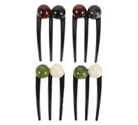 Abaodam Chinese Style U-Shaped Hair Pins with Green and Black Beads, 4Pcs Three-Pronged Hair Bun Makers for Women, Elegant Updo Accessories Suitable for Weddings and Daily Wear