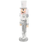 Abaodam Christmas Nutcracker Glitter Nutcracker Soldier Ornaments White Decorations Wooden Christmas Decor Collectible Holiday Table Silver Puppet Craft