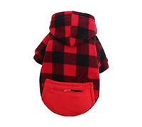 Abaodam Christmas Pet Costume Cozy Dog Cat Apparel with Pocket Breathable Red Black for Holiday Parties and Outdoor Adventures