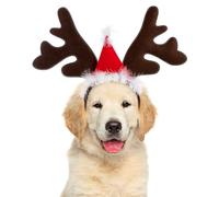 Abaodam Christmas Reindeer Antlers Adjustable Pet Headband with Bowknot for Dogs and Cats, Brown Soft Hair Hoop Party Hairwear Accessory for Holiday Festive Celebration