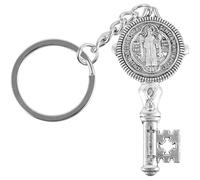 Abaodam Colored Key Shape Metal Keychain Religious Saint Benedict Pendant Key Ring with Circle Loop, Purse and Backpack Hanging Charm for Women (Antique Silver)