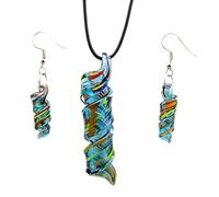 Abaodam Colourful Spiral Glass Jewelry Set, Necklace and Earrings for Women, for Boho and Casual Outfits