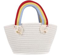 Abaodam Cotton Woven Handbag Rainbow Cloud Pattern Beach Tote Large Capacity Summer Outdoor Pouch Casual Holiday Bag White Cotton Rope Weaving for Seaside Use