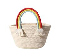 Abaodam Cotton Woven Rainbow Cloud Tote Bag, Portable Handcrafted Summer Beach Bag, Large Capacity Bohemian Style Holiday Handbag