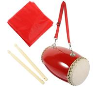 Abaodam Cowhide Waist Drum Percussion Instrument for Children and Adults 15cm Handheld Traditional Performance Drum Set with Drumsticks, Strap, and Red Scarf for Folk Dance and Music
