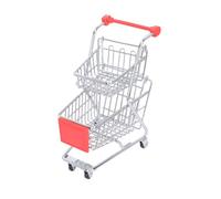 Abaodam Creative Mini Metal Shopping Cart Basket Red Simulation Trolley for Food Serving and Desktop Storage Stable Resistant Small Cart Model for Office and Home Decoration
