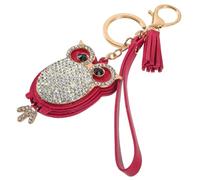 Abaodam Creative Owl Metal Keychain with Diamond Accent, Red Alloy Bag Pendant and Backpack Decor, Elegant and Lovely Key Ring for Car Keys and Bags,