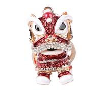 Abaodam Creative Red Rhinestone Lion Dance Metal Keyring Keychain with Large Red Pendant Chinese Style Car Accessory Decorative Fashionable Key Pendant for