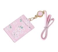 Abaodam Credit Card Holder with PU Leather Lanyard and Retractable Strap, Vertical Id Badge Pouch for Work and Public Transport, Pink Pass Cover