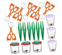Abaodam Critter Catcher Tools Set with Magnifying Viewer Boxes, Orange Clips, Green Tweezers and Retractable Jars Educational Kit for Children’s Nature Study