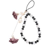 Abaodam Crystal Flower Phone Charm Strap Black Mobile Phone Lanyard Wrist Strap with Beaded Decoration for Daily Use Gift for Friends or Family Random Color