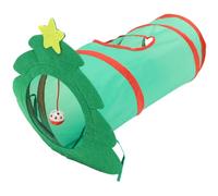 Abaodam Cute Christmas Theme Cat Tunnel in Green Polyester, Xmas Tree Shape with Detachable and Easy to Clean Design, Interactive Tunnel for Indoor Cats