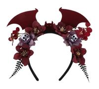 Abaodam Day the Dead Flower Skull Headband with Bat Wings, Flexible Non-woven Fabric Costume Headwear for Halloween Festive Celebrations and Mardi Gras Party Dress