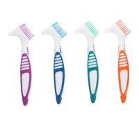 Abaodam Denture Toothbrush Set and Golden Ratio Design 4pcs Random Color with Moderately Hard Bristles Pp and TPE Material for Effective Cleaning of Half Dentures, for Home and Travel Use
